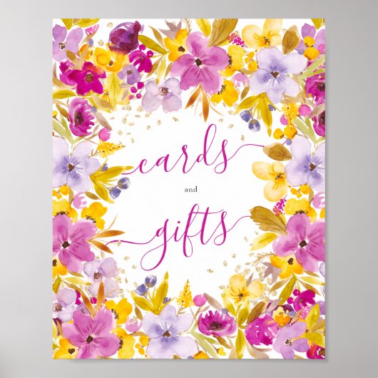 Boho moderne paarse bloemenkaarten geschenken brui poster (Voorkant)