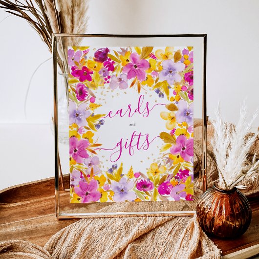 Boho moderne paarse bloemenkaarten geschenken brui poster