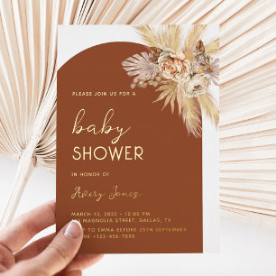 Boho Moderne Pampas Gras Boog Baby Shower Goud Folie Uitnodiging