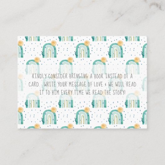 Boho Moderne Regenboog Teal Boeken voor Baby Bijla Visitekaartje (Achterkant)