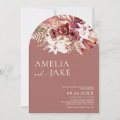 Boho Moderne Rosehouten Fotobogen Bruiloft Kaart (Voorkant)