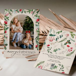 Boho moderne Waterverf gebladerte boog kerst Feestdagenkaart<br><div class="desc">Dit collectie is voorzien van waterverf rode bloemen,  bessen & wintergroen met een moderne en elegante typografie,  met een winterbotanische patroonrug.</div>