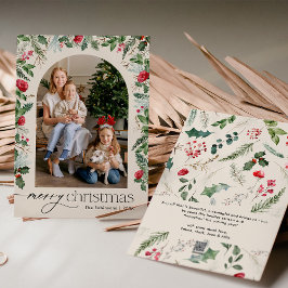 Boho moderne Waterverf gebladerte boog kerst Feestdagenkaart