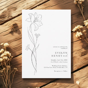 Boho Moderne Wilde Bloem Tekening Lijn Kunst Bruil Kaart