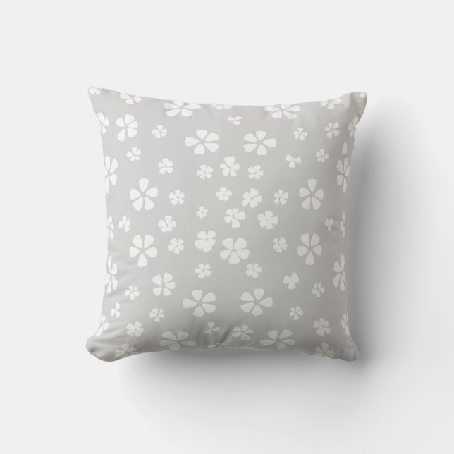 Boho moderne witte wilde bloem stoffig grijs kussen (Voorkant)