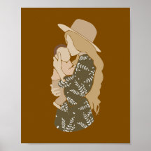 Boho Moeder met Baby Botanische Jurk Kunst