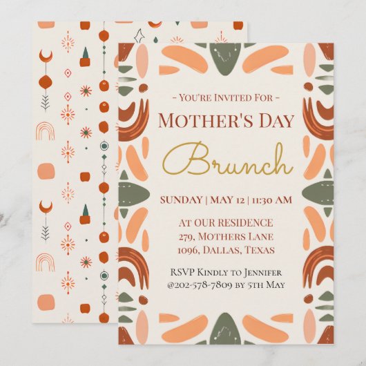Boho Moederdag Brunch Uitnodigingskaart Kaart (Voorkant / Achterkant)