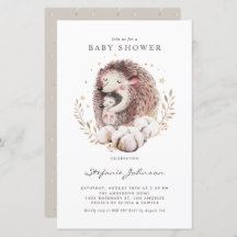 Boho Mom and Baby Hedgehog Baby shower Invitation