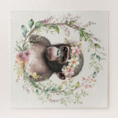 Boho Monkey in Wildflower Wreath Square Legpuzzel (Horizontaal)