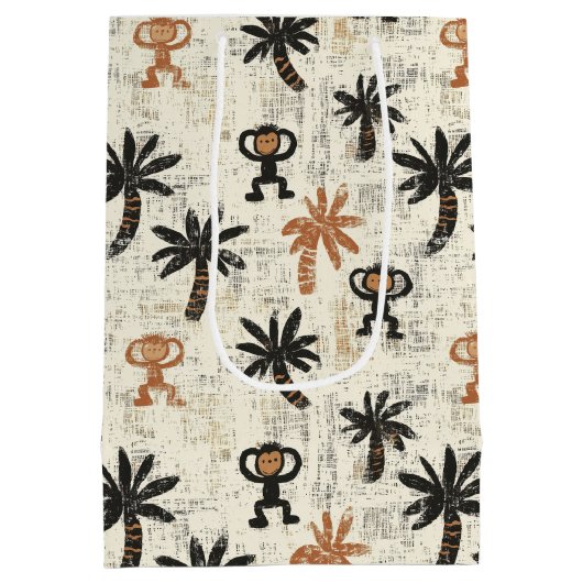 Boho Monkey Jungle Safari Patroon Medium Cadeauzakje (Achterkant)