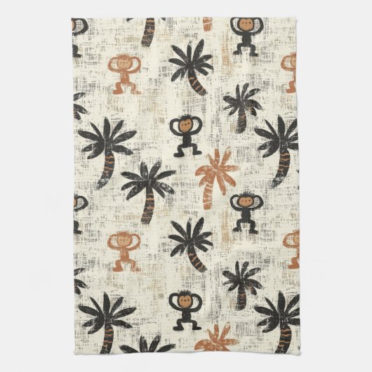 Boho Monkey Jungle Safari Patroon Theedoek (Verticaal)
