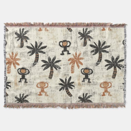 Boho Monkey Jungle Safari Pattern Deken (Voorkant)