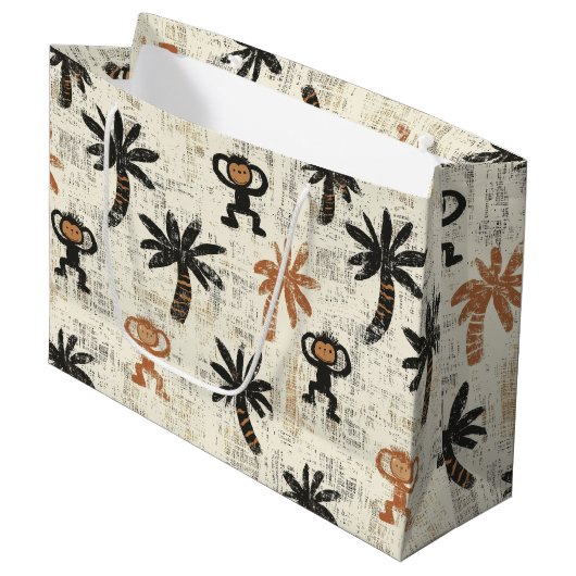 Boho Monkey Jungle Safari Pattern Groot Cadeauzakje (Voorkant Gekanteld)