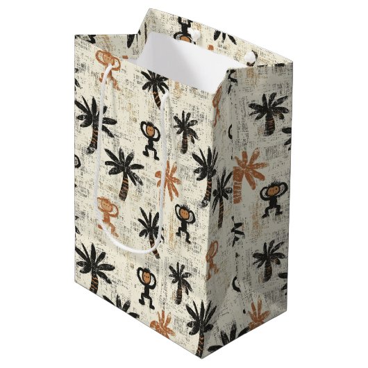 Boho Monkey Jungle Safari Pattern Medium Cadeauzakje (Voorkant Gekanteld)