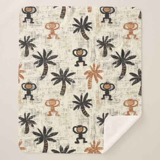 Boho Monkey Jungle Safari Pattern Sherpa Deken (Voorkant)