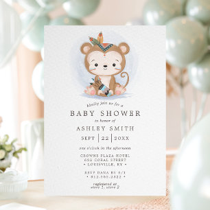 Boho Monkey Tribal Waterverf Bohemen Baby shower Kaart