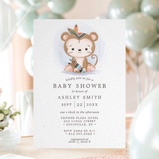 Boho Monkey Tribal Waterverf Bohemen Baby shower Kaart
