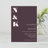 Boho Monogram Beginletters Winter Plum Foto Bruilo Kaart (Staand voorkant)