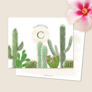 Boho Monogram Desert Cacti Waterverf Floral Notitiekaartje