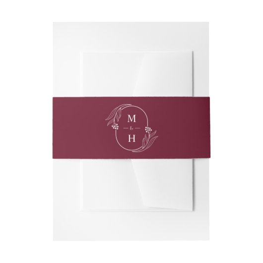 Boho Monogram Elegant Burgundy Wedding Uitnodigingen Wikkel (Voorkant Voorbeeld)
