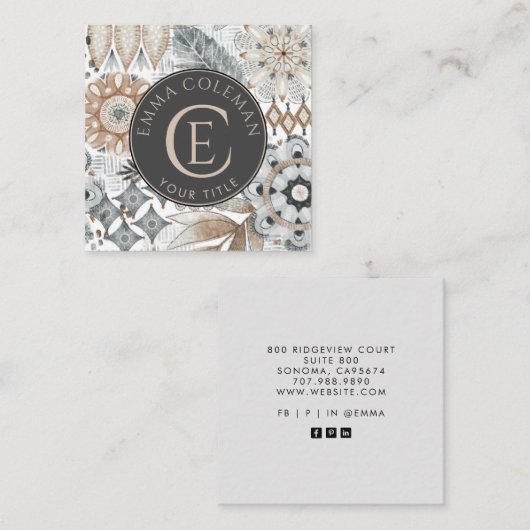 Boho Monogram Floral Leaf Visitekaartje (Voorkant / Achterkant)