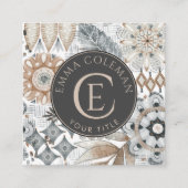 Boho Monogram Floral Leaf Visitekaartje (Voorkant)