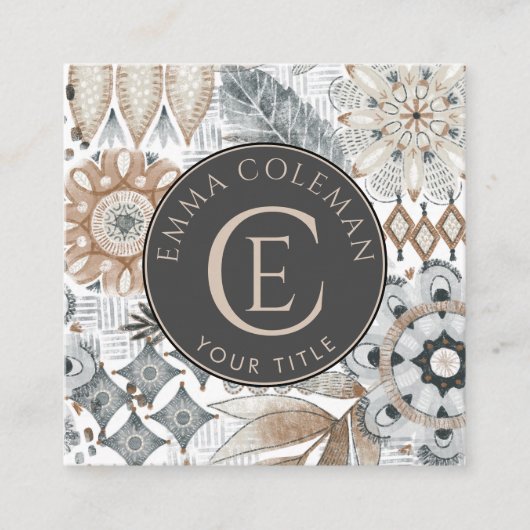 Boho Monogram Floral Leaf Visitekaartje (Voorkant)