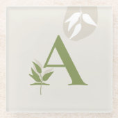 Boho Monogram Glass Coaster | Sage Green & Cream Glazen Onderzetter (Voorkant)