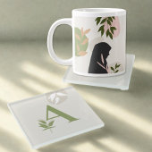 Boho Monogram Glass Coaster | Sage Green & Cream Glazen Onderzetter
