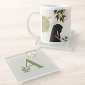 Boho Monogram Glass Coaster | Sage Green & Cream Glazen Onderzetter