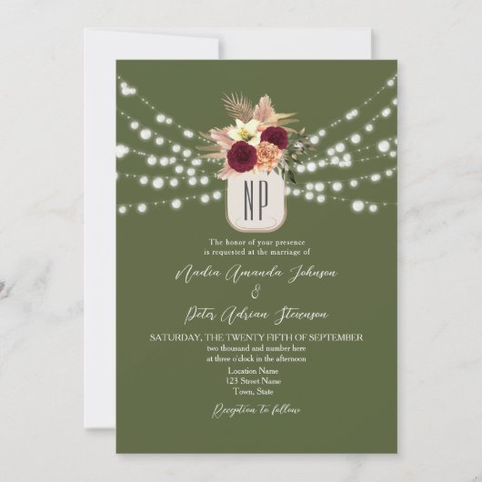 Boho Monogram Huwelijk QR Code Kaart (Voorkant)