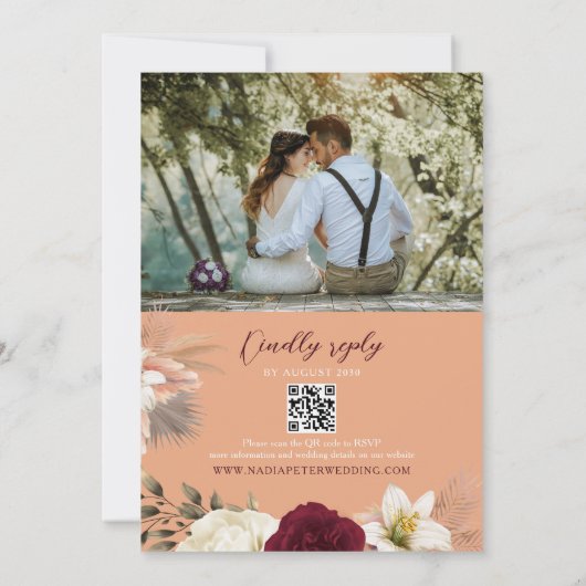 Boho Monogram Huwelijks QR Code Kaart (Achterkant)