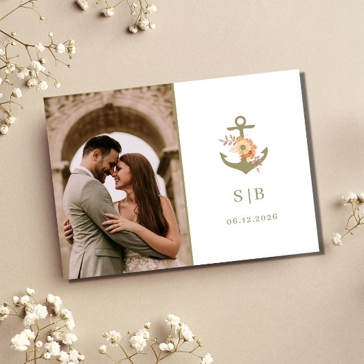 Boho Monogram Huwelijksfoto Bedankt