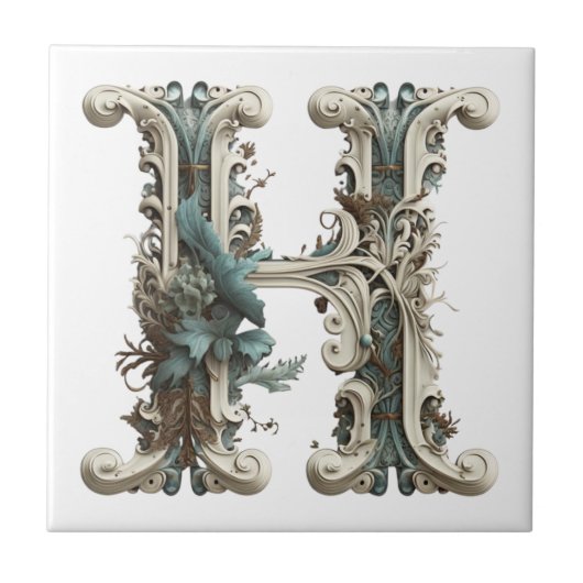 Boho Monogram Initiaal H Tegeltje (Voorkant)