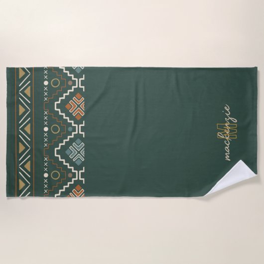 Boho Monogram met Terracotta Bruin Tribal Pattern Strandlaken (Voorkant)