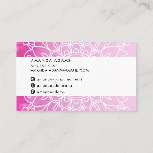 BOHO MONOGRAM modern mandala motief roze sinaasapp Visitekaartje (Achterkant)