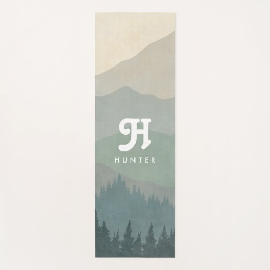 Boho Monogram Mountains & Forest Blue Yogamat (Voorkant)