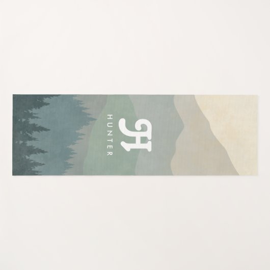 Boho Monogram Mountains & Forest Blue Yogamat (Voorkant (horizontaal))