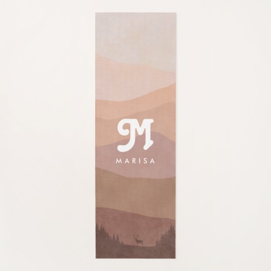 Boho Monogram Mountains & Forest Pink Yogamat (Voorkant)