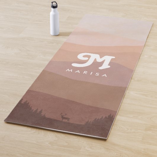 Boho Monogram Mountains & Forest Pink Yogamat (In situ)