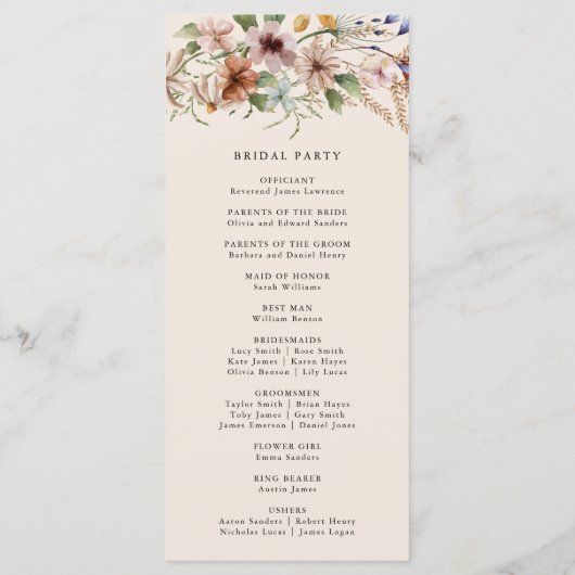 Boho Monogram Program Programmakaart (Achterkant)