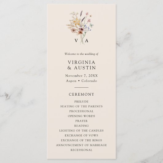 Boho Monogram Program Programmakaart (Voorkant)