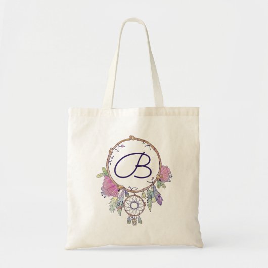 Boho Monogram Waterverf Dreamweaver Canvas tas (Voorkant)