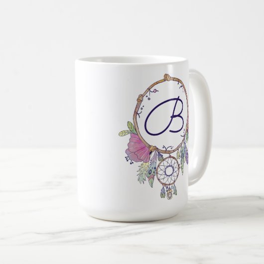 Boho Monogram Waterverf Drocatcher Coffee Mok (Voorkant rechts)