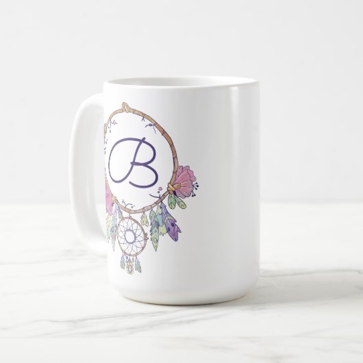 Boho Monogram Waterverf Drocatcher Coffee Mok (Voorkant links)