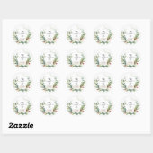 Boho Monogram Winter Groen Huwelijks Cadeautje Ronde Sticker (Vel)