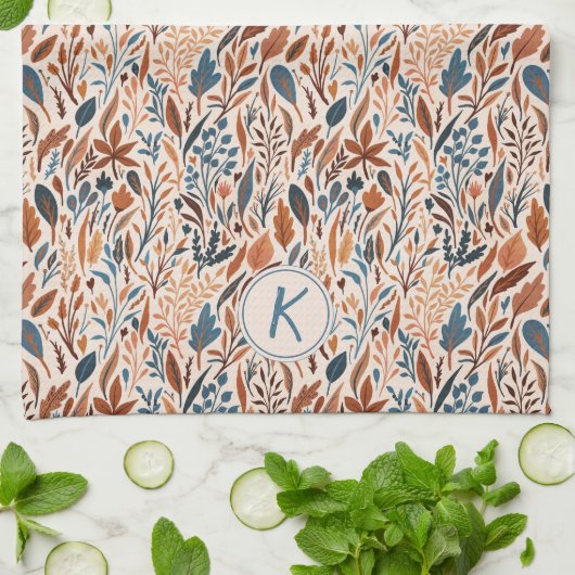 Boho Monogramed Fall Leaves Theedoek (Gevouwen)
