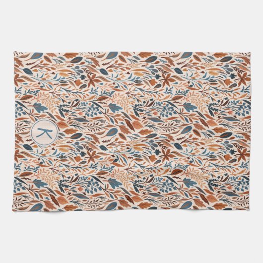 Boho Monogramed Fall Leaves Theedoek (Horizontaal)