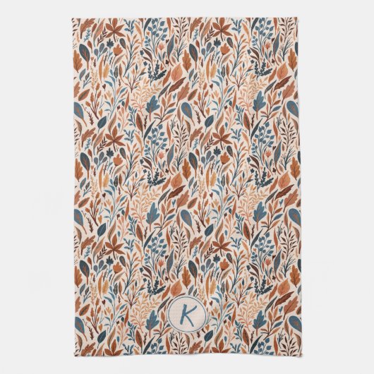 Boho Monogramed Fall Leaves Theedoek (Verticaal)