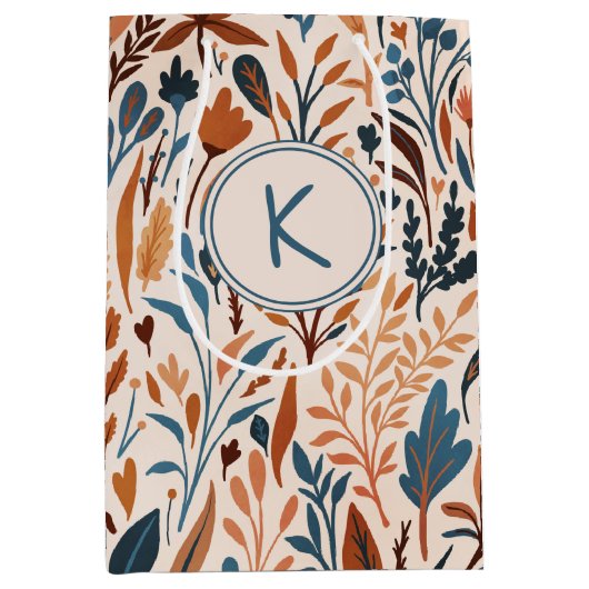Boho Monogrammed Fall Leaves Medium Cadeauzakje (Voorkant)